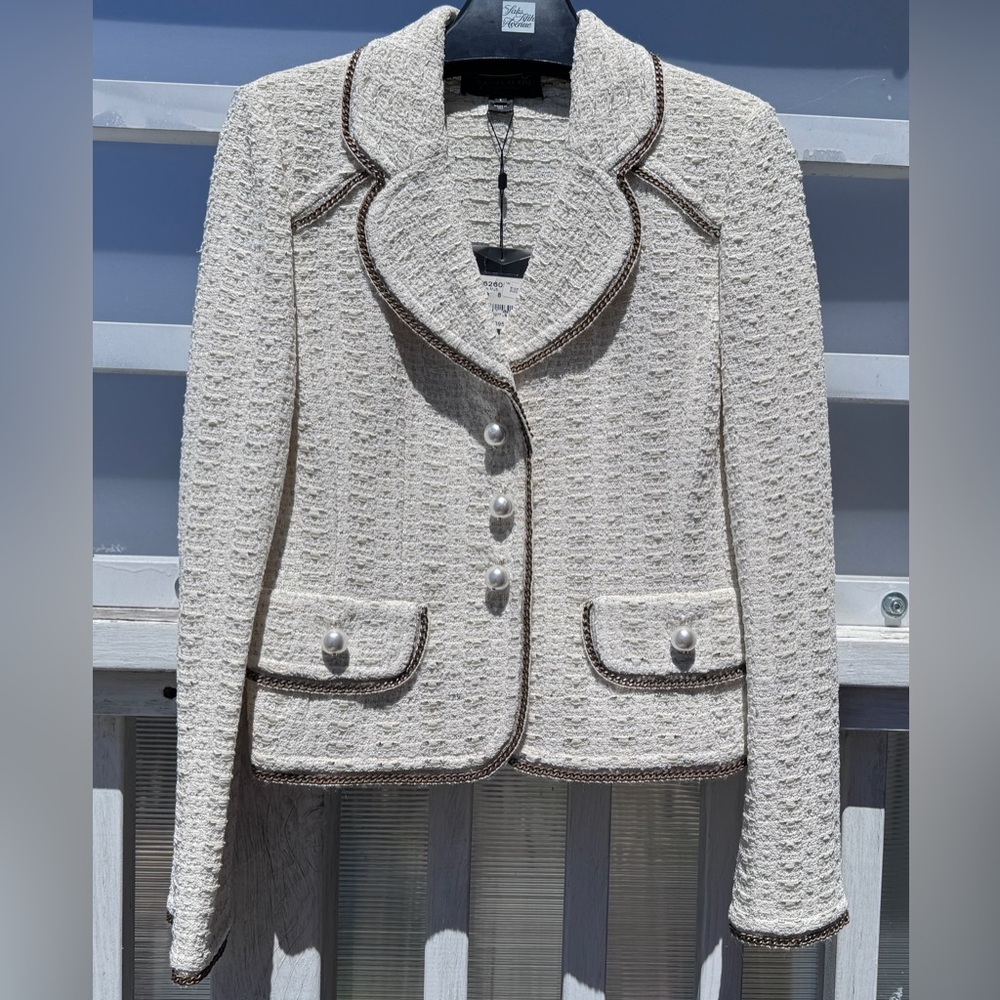 ST. JOHN COUTURE Elegant Tweet Knit Jacket With Chain Trim Size 8 New With Tag